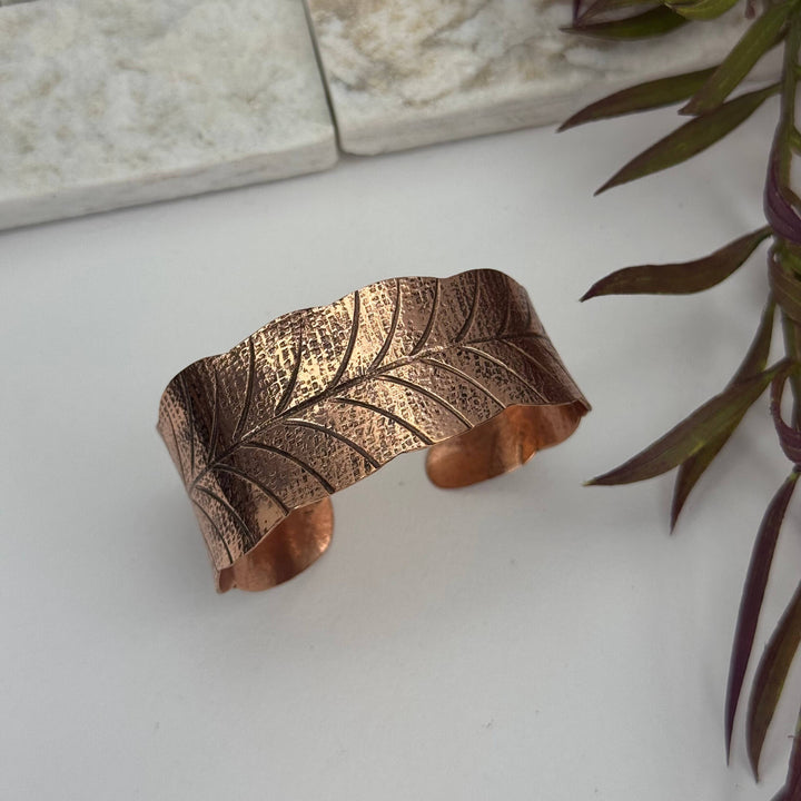 Handcrafted  Leaf Vine Pattern Copper Cuff