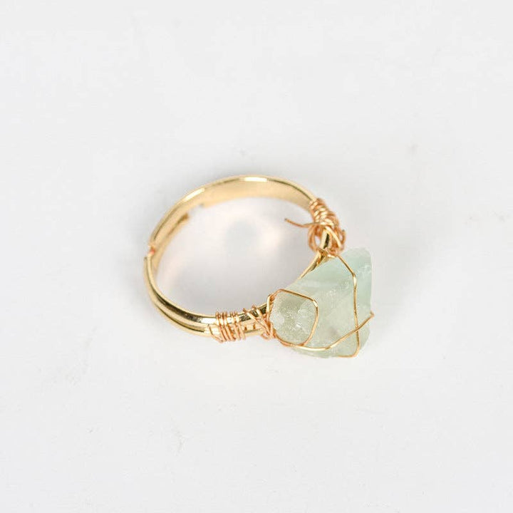 Natural Rough Healing Crystal Copper Wire Ring