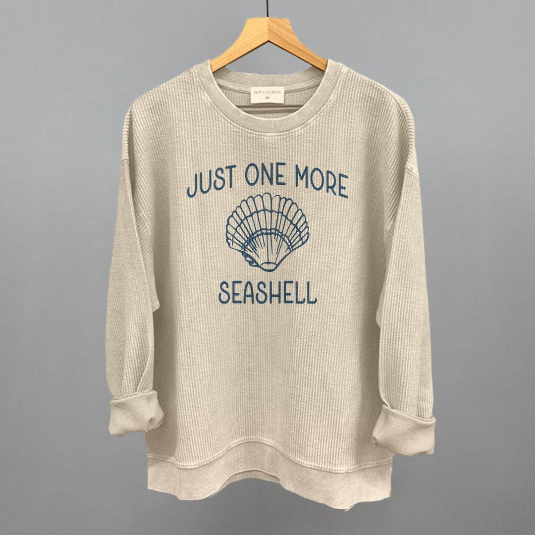 Just One More Seashell Corded Crew sweatshirt for the beach-loving coastal soul