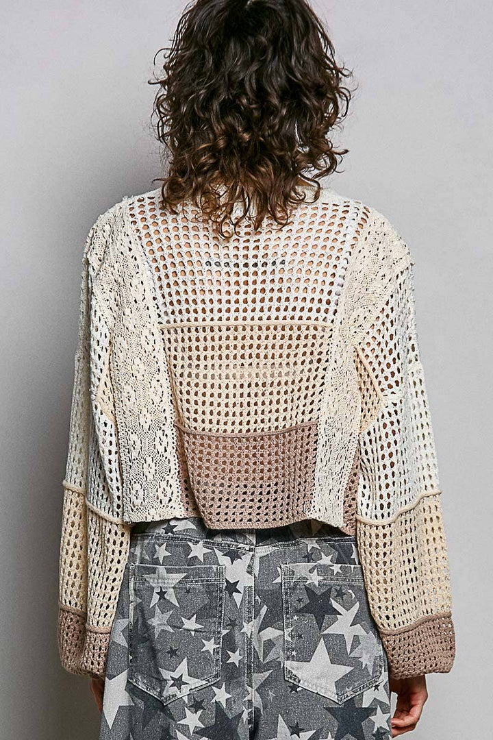 Crochet Shell Patch Thin Sweater Cropped Top