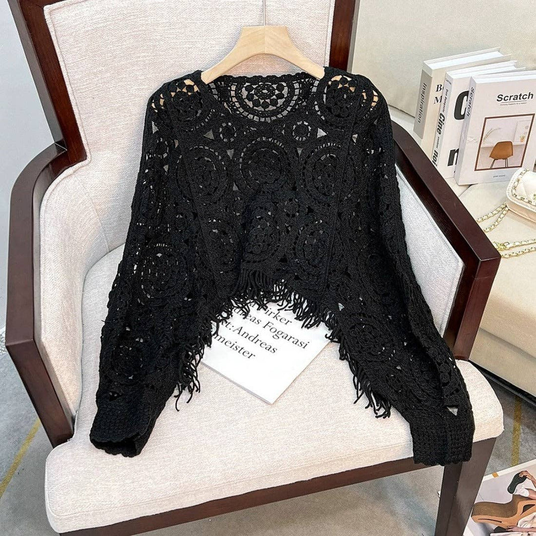 Vintage Hollow Knit Batwing Sweater in an airy open knit coastal boho style