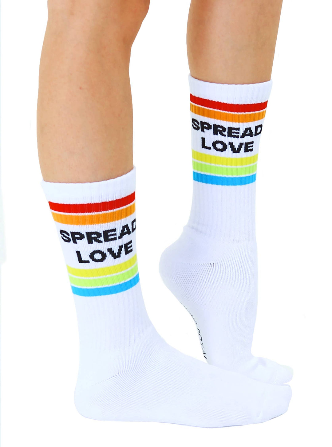 White Spread Love ribbed crew socks with a warm coastal hippie vibe