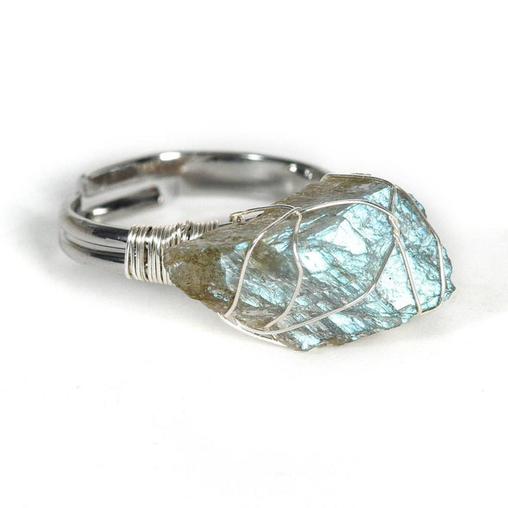 Natural Rough Healing Crystal Copper Wire Ring