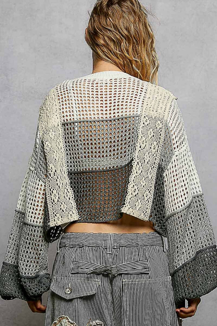 Crochet Shell Patch Thin Sweater Cropped Top