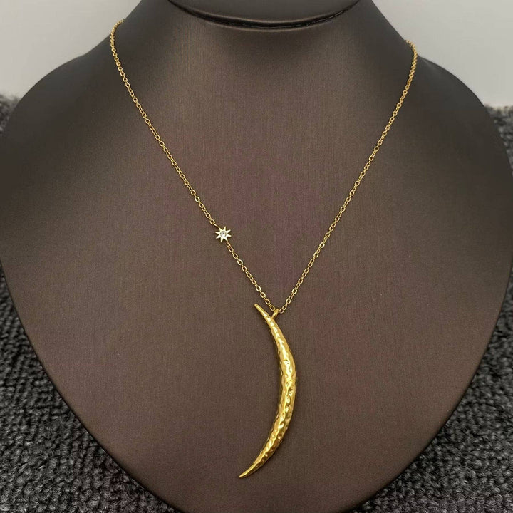 18K gold plated long crescent moon necklace layering celestial boho spiritual jewelry