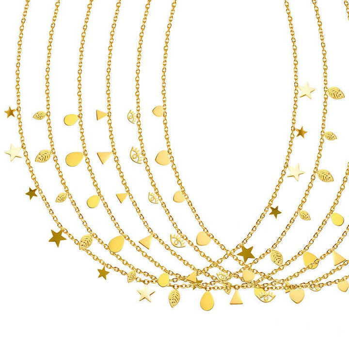 Evil Eye Star Leaf Charm Necklace
