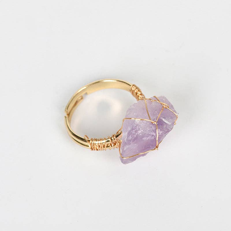 Natural Rough Healing Crystal Copper Wire Ring