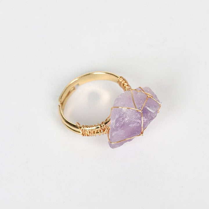 Natural Rough Healing Crystal Copper Wire Ring
