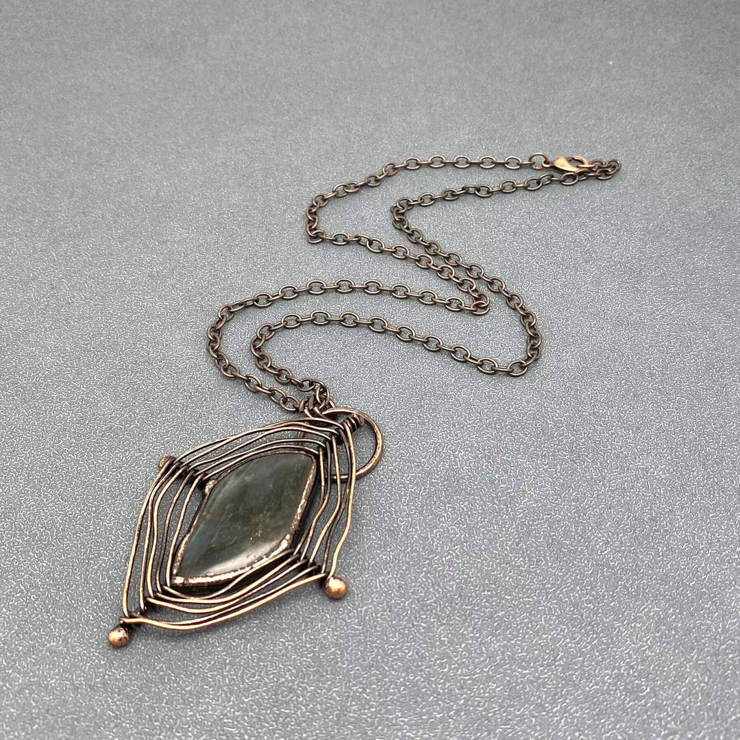 Vintage Labradorite Spider Web Design Charm Necklace