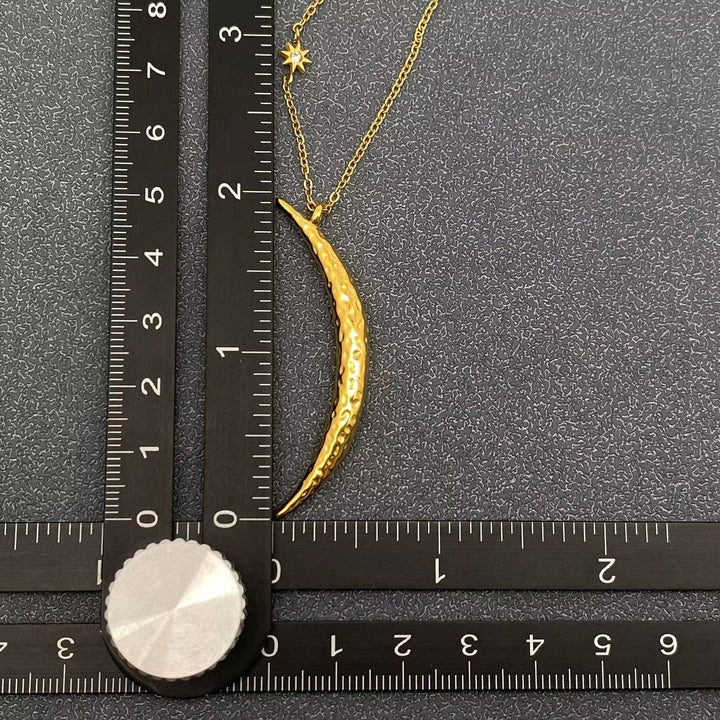 18K gold plated long crescent moon necklace on stainless steel chain boho celestial style