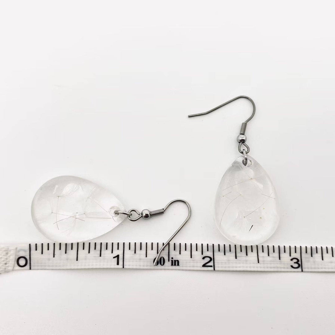 Dandelion Genuine Dried Plant Teardrop Earrings handcrafted with natural botanical charm