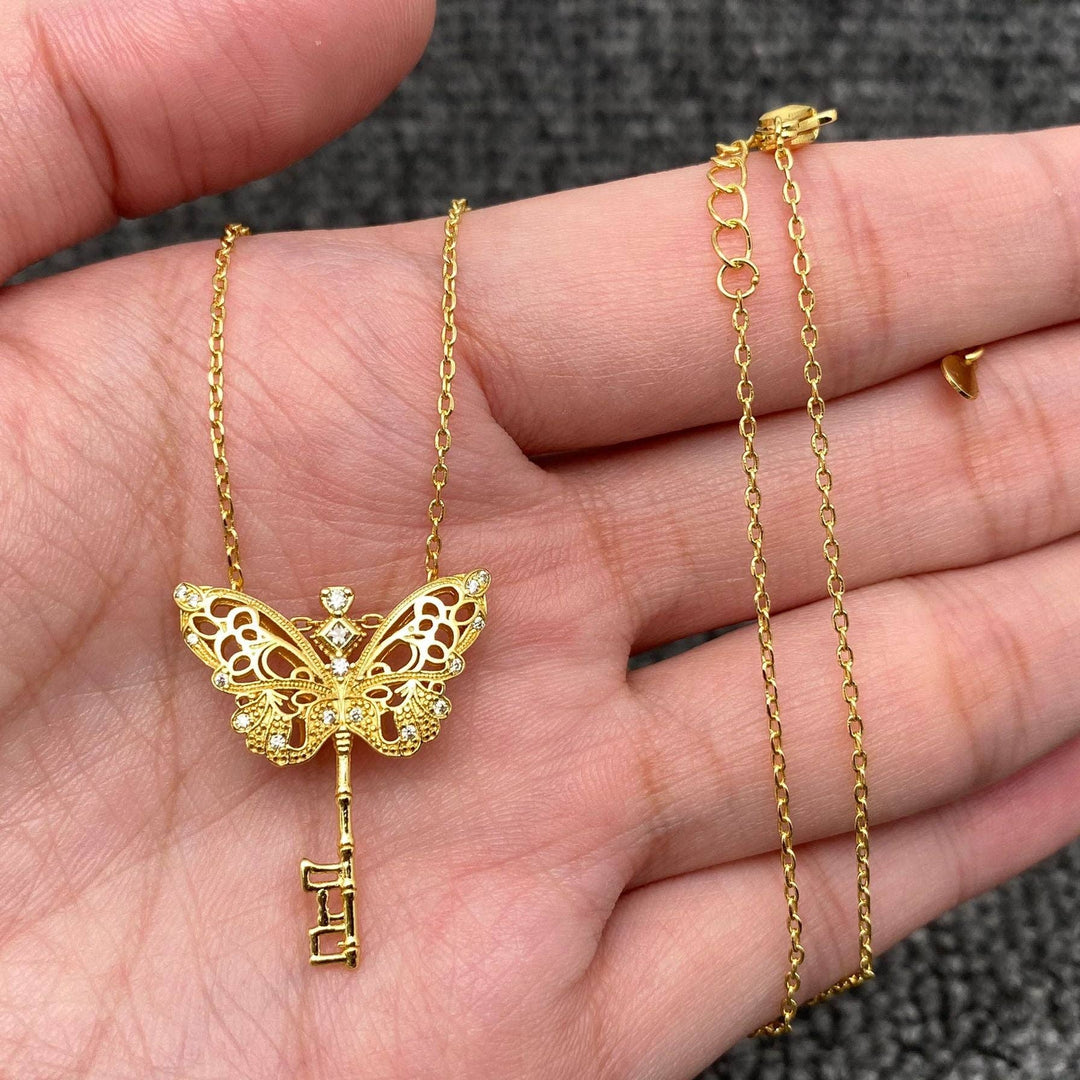 Butterfly Key Charm 18K Gold Plated Necklace