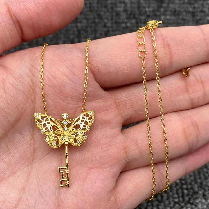 Butterfly Key Charm 18K Gold Plated Necklace