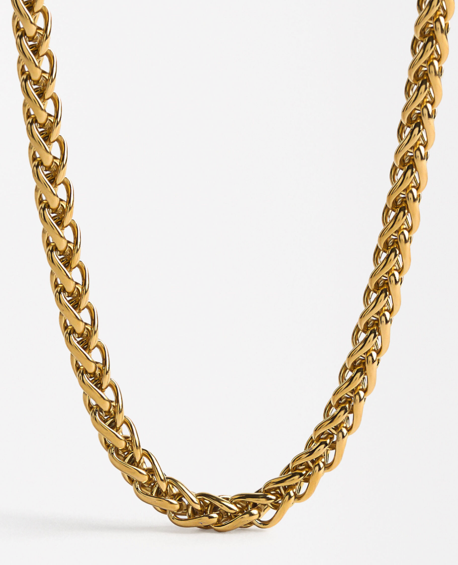 Rope Spiga Necklace Stainless Steel  14K Gold. Waterproof