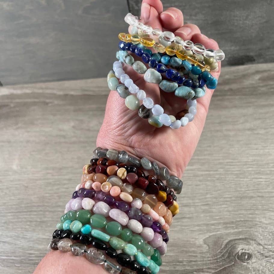 Healing crystal bracelets with natural nugget gemstones for boho spiritual layering