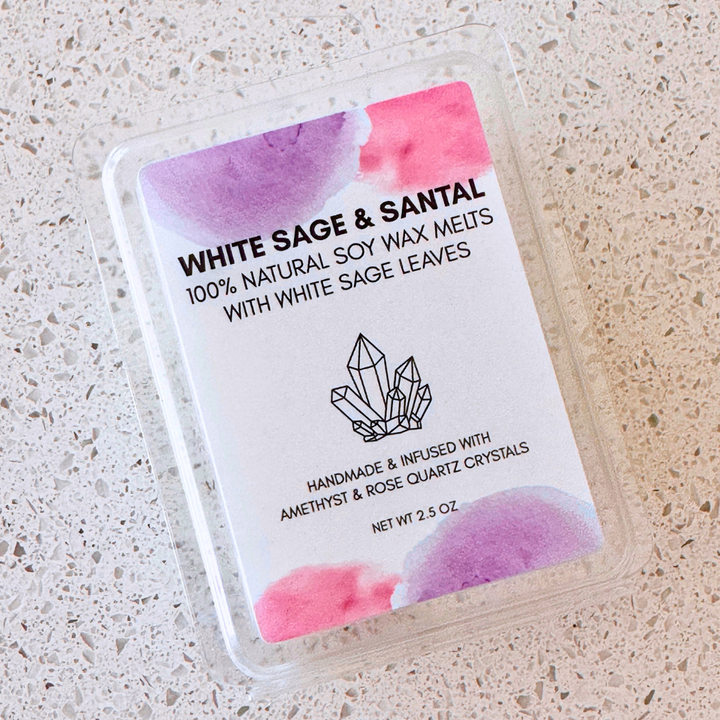 Wax Melts Infused with Real Crystals and White Sage Leaves