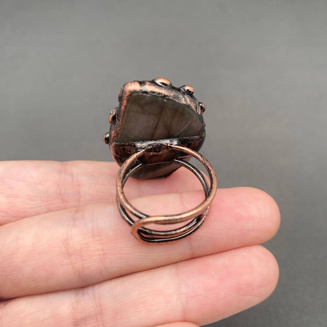 Vintage Anemousite Bronze Labradorite Adjustable Ring with coastal boho spiritual charm