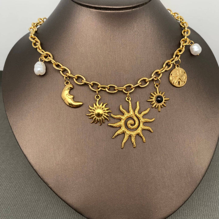 Sun Moon Star 18K Gold Plated SS Necklace