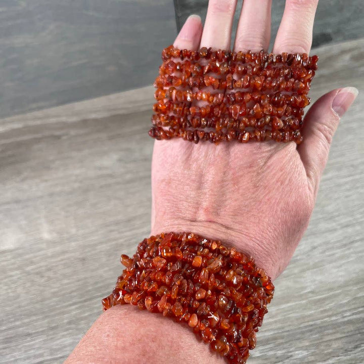 Healing Crystal Chip Bracelets with amethyst and rose quartz for coastal boho style