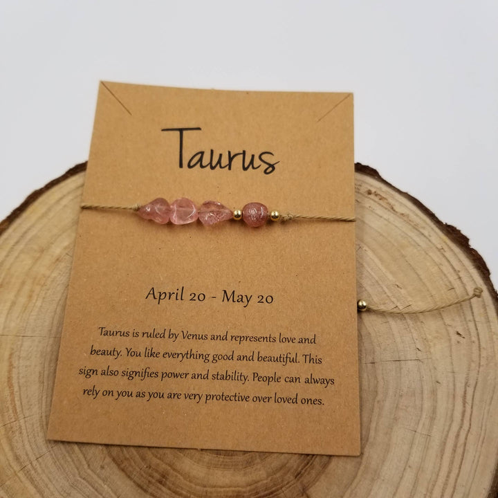 Natural stone handwoven Taurus constellation bracelet with zodiac card from Anchored Soul
