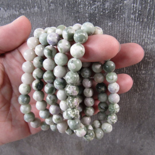 Healing Crystal Bracelets 8mm round in amethyst and rose quartz for coastal spiritual style