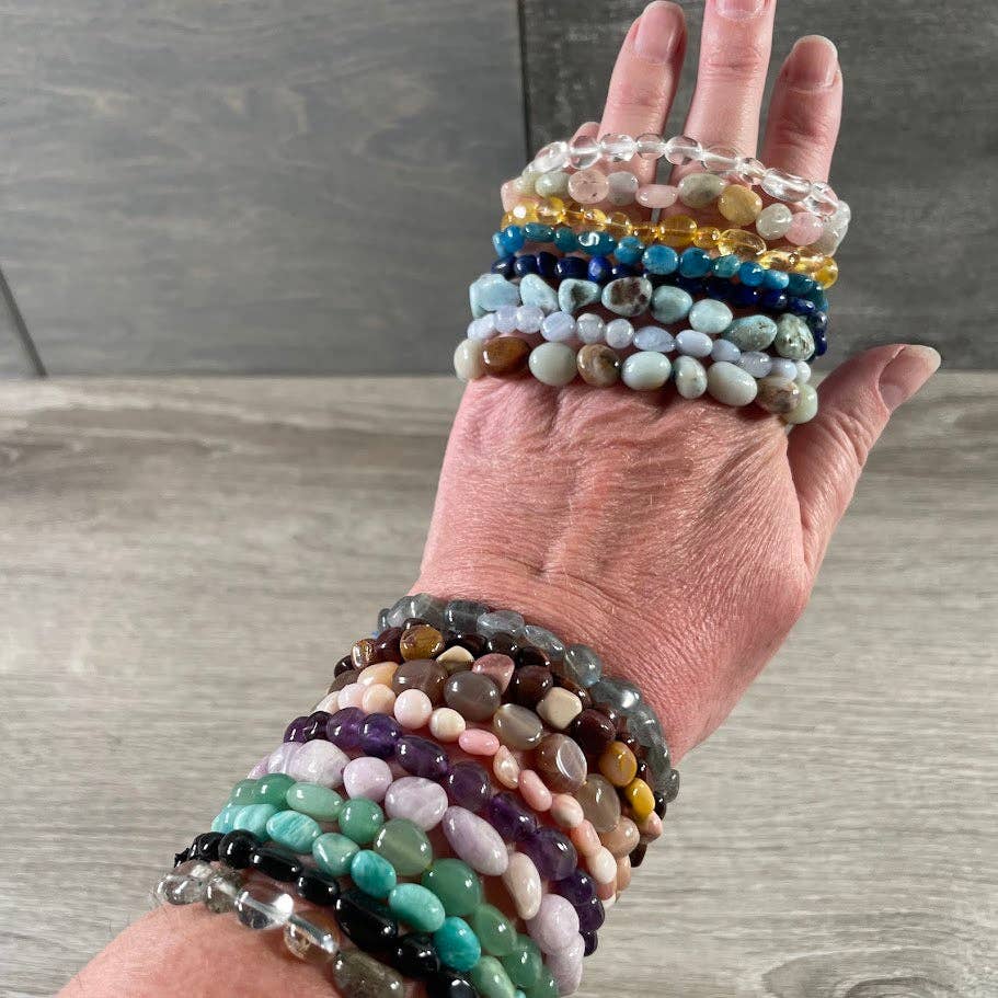 Healing crystal bracelets with natural nugget gemstones for boho spiritual layering