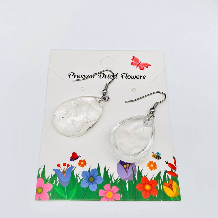 Dandelion Genuine Dried Plant Teardrop Earrings handcrafted with natural botanical charm