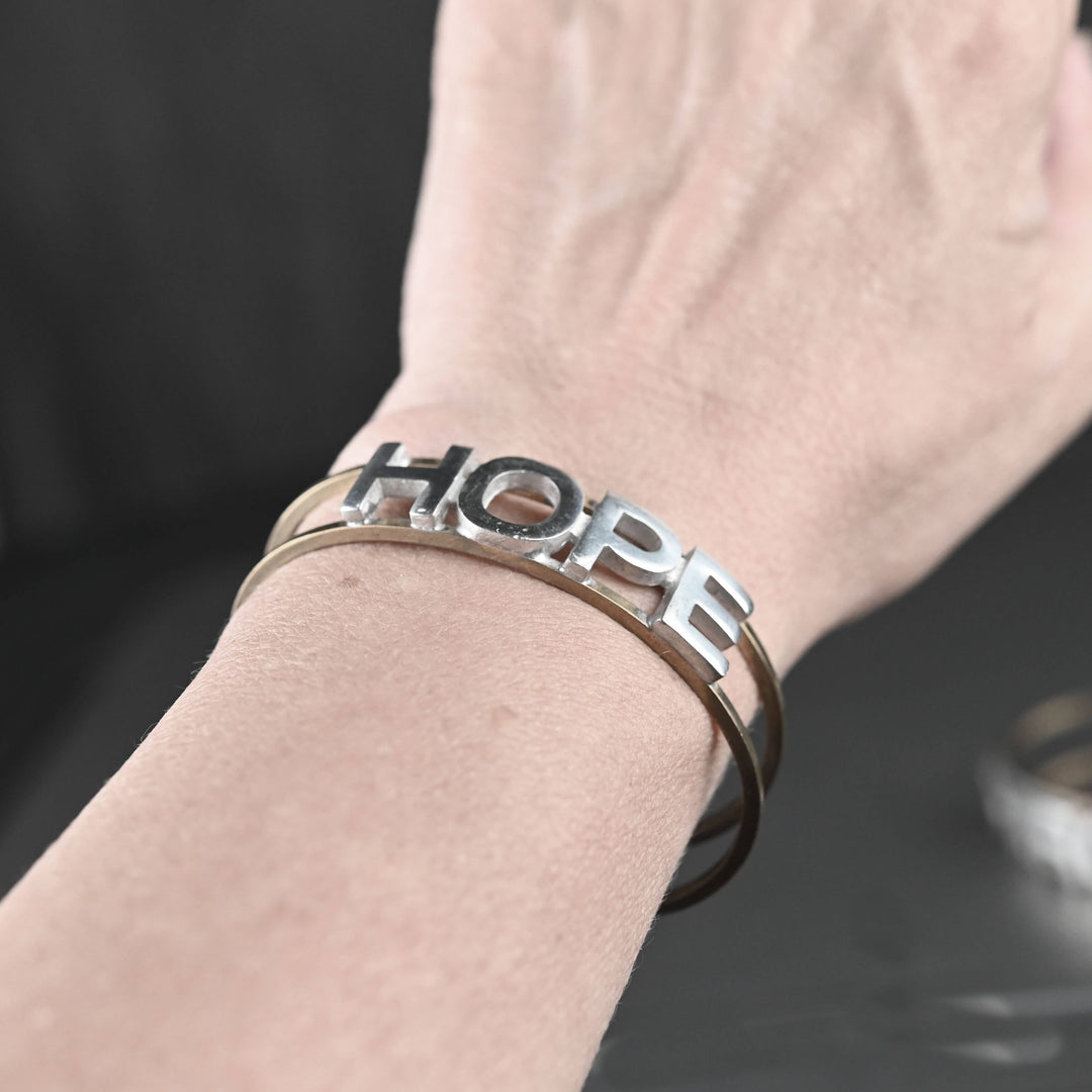Mixed Metal Brass Cuff HOPE handmade boho intention bracelet coastal spiritual jewelry