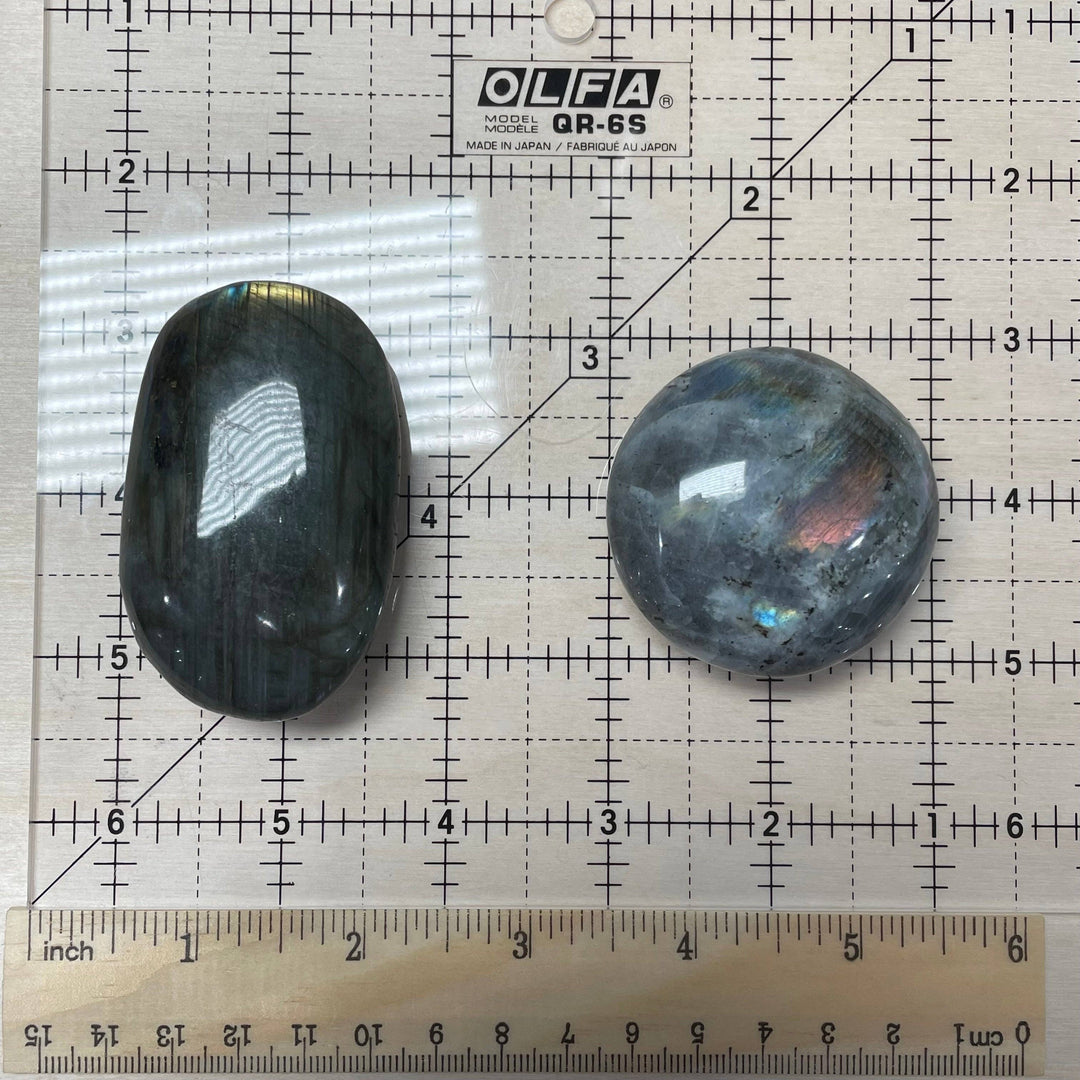 Natural Labradorite Palm Stone with iridescent flash for crystal healing and intuition