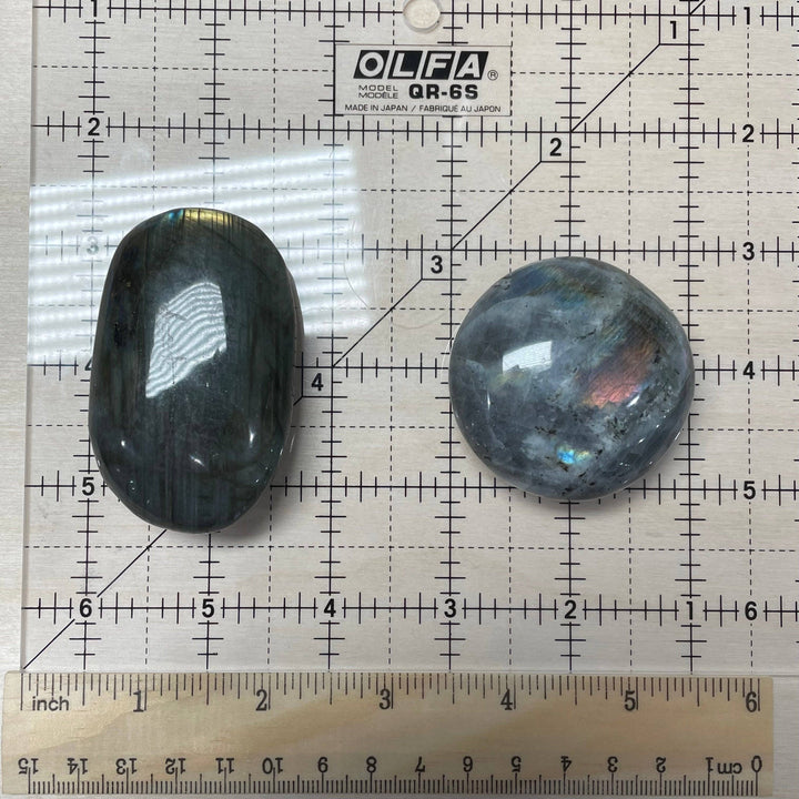 Natural Labradorite Palm Stone with iridescent flash for crystal healing and intuition