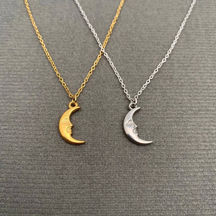 Crescent Moon Charm Necklace with boho coastal spirit from Anchored Soul boutique