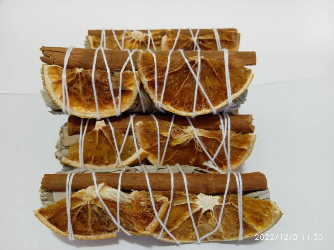 Handcrafted Orange Slices and Cinnamon with White Sage Bundle for cleansing rituals