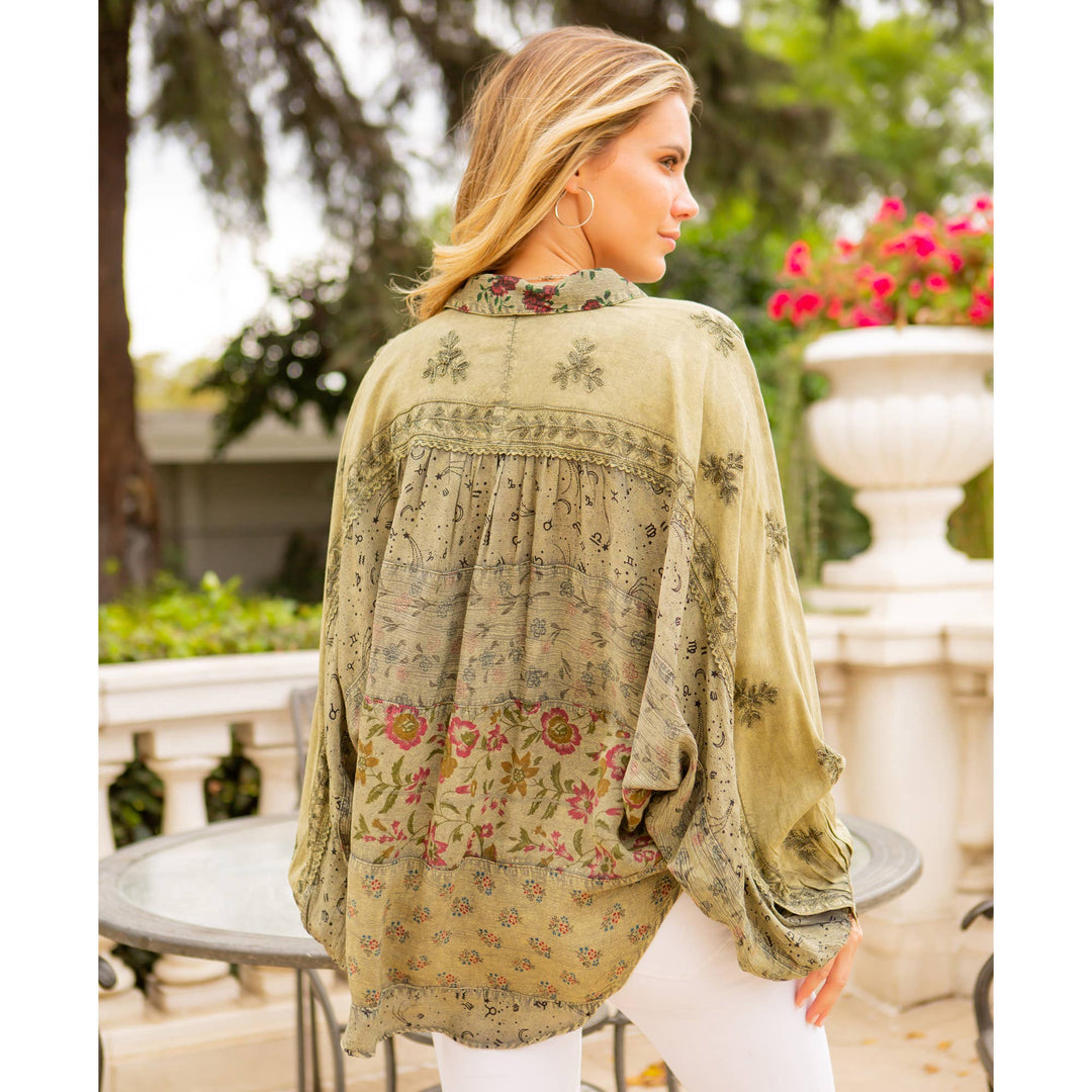 Long Sleeve Patchwork, Zodiac &amp; Constellation Design Top