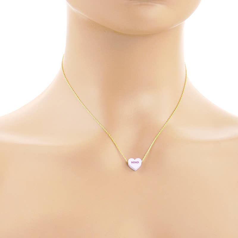 Gold Dipped Heart Candy Necklace a sweet coastal boho jewelry statement piece