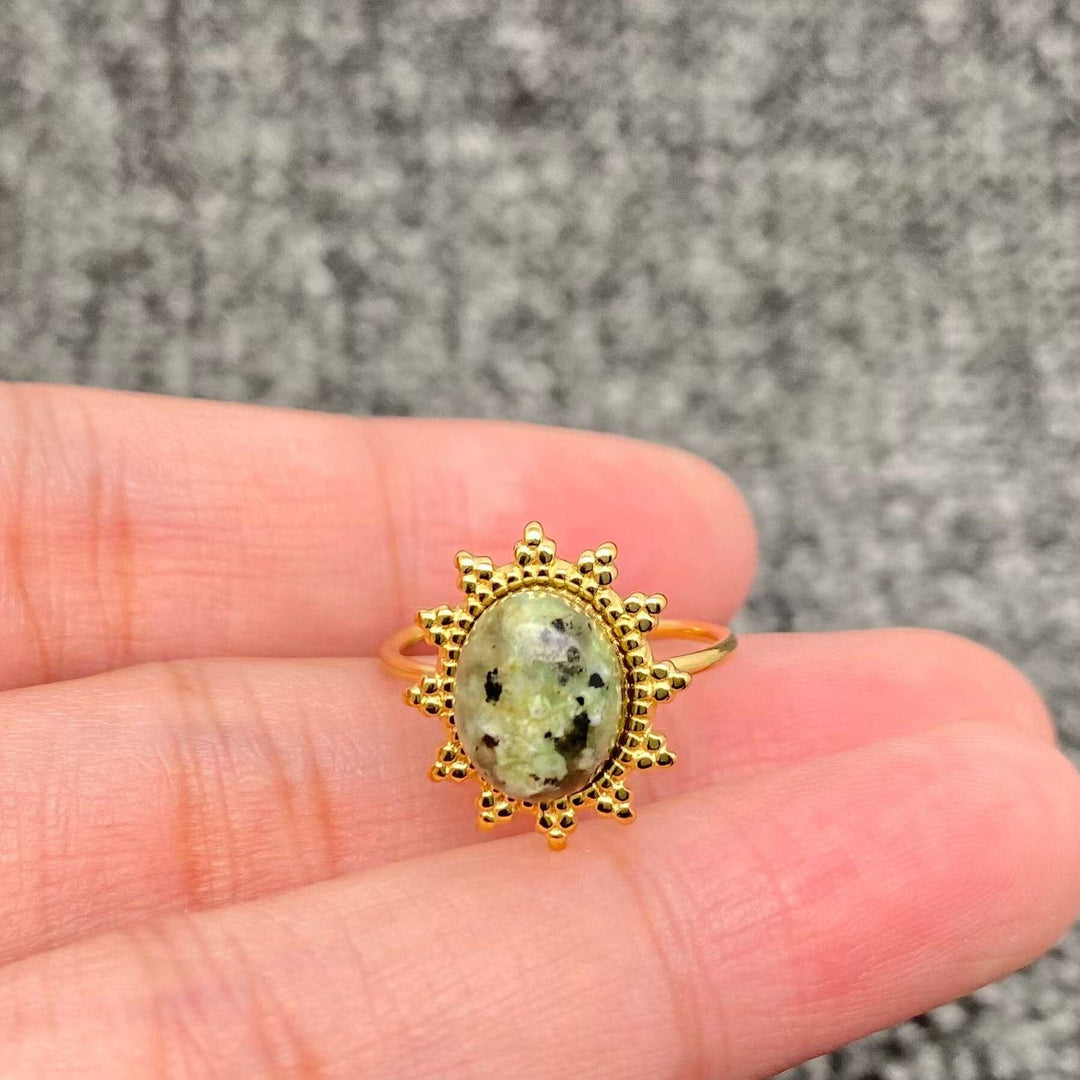Healing Crystal 18K Gold Plated S.Steel Adjustable Ring