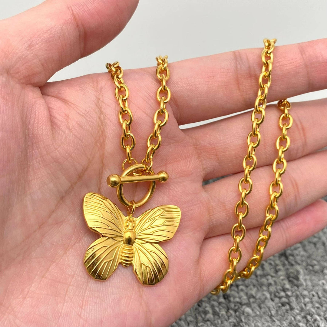 Butterfly Charm 18K Gold Buckle Necklace