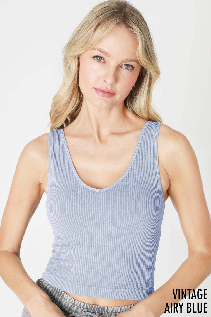 Vintage V-Neck Crop Top - One Size
