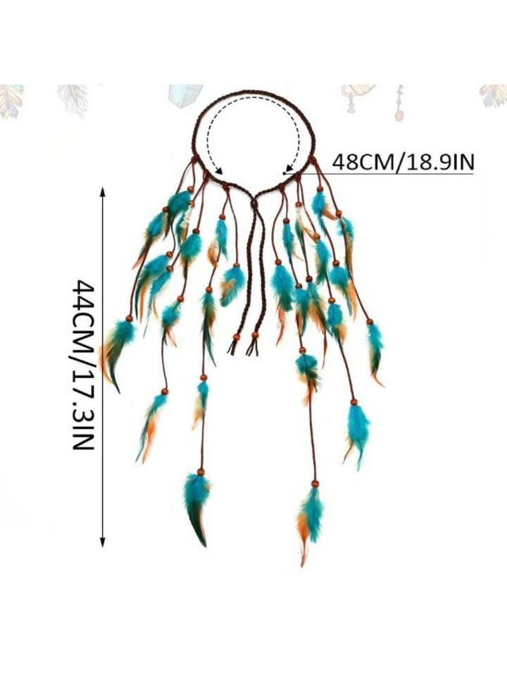 Boho Long Turquoise Feather Hair Headpiece with free-spirited coastal festival style
