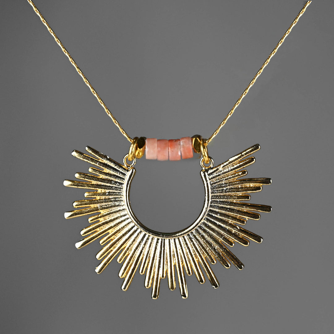 Golden Sun necklace with turquoise jasper heishi beads handmade coastal boho jewelry