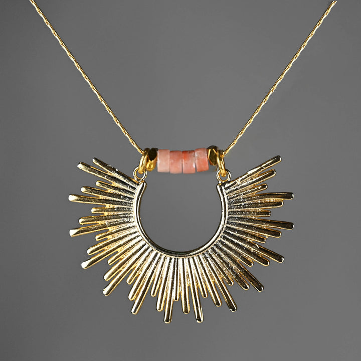 Golden Sun necklace with turquoise jasper heishi beads handmade coastal boho jewelry