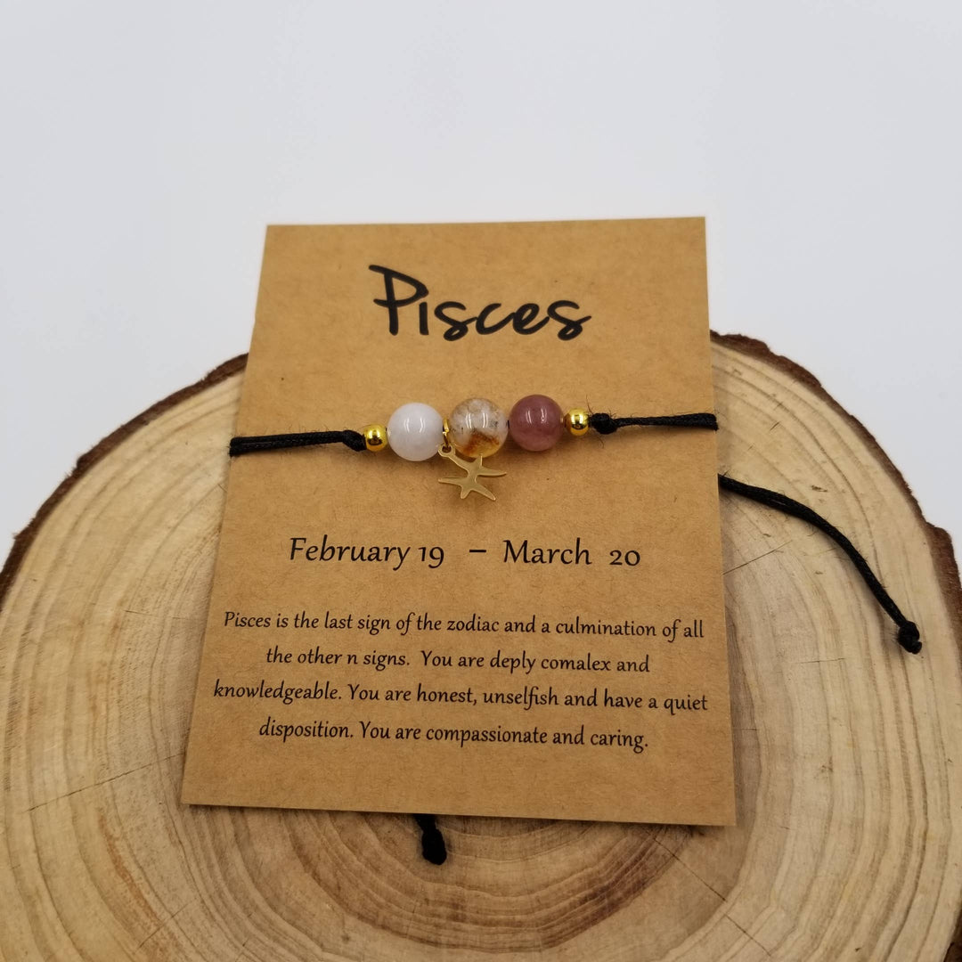 Chakra Zodiac Bracelet with charm and card featuring constellation and gemstone beads