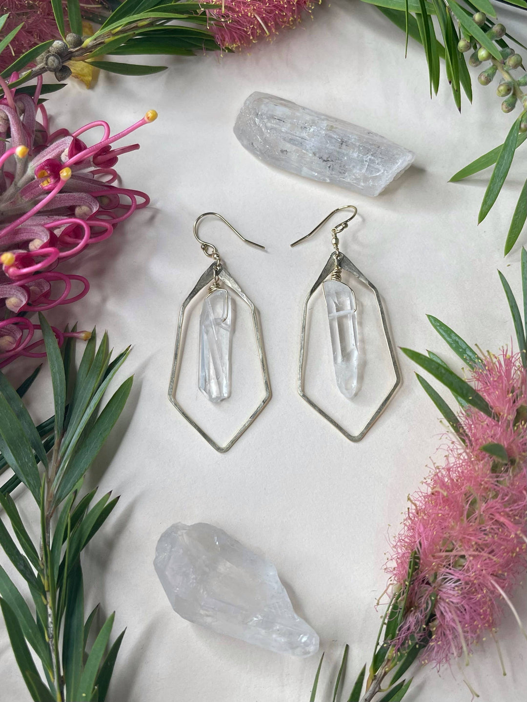 Quartz Hammered Polygon Earrings