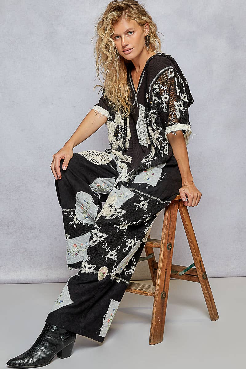 Lace Patch Detail Woven Pants