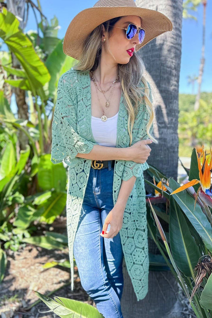 Hexagon Crochet Maxi Kimono | 100% cotton