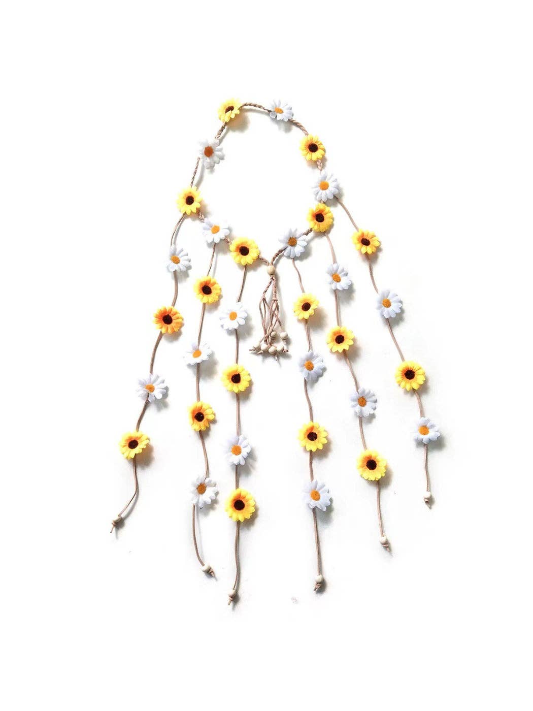Boho Sunflower Hair Headpiece handcrafted floral chain for festival and bridal style