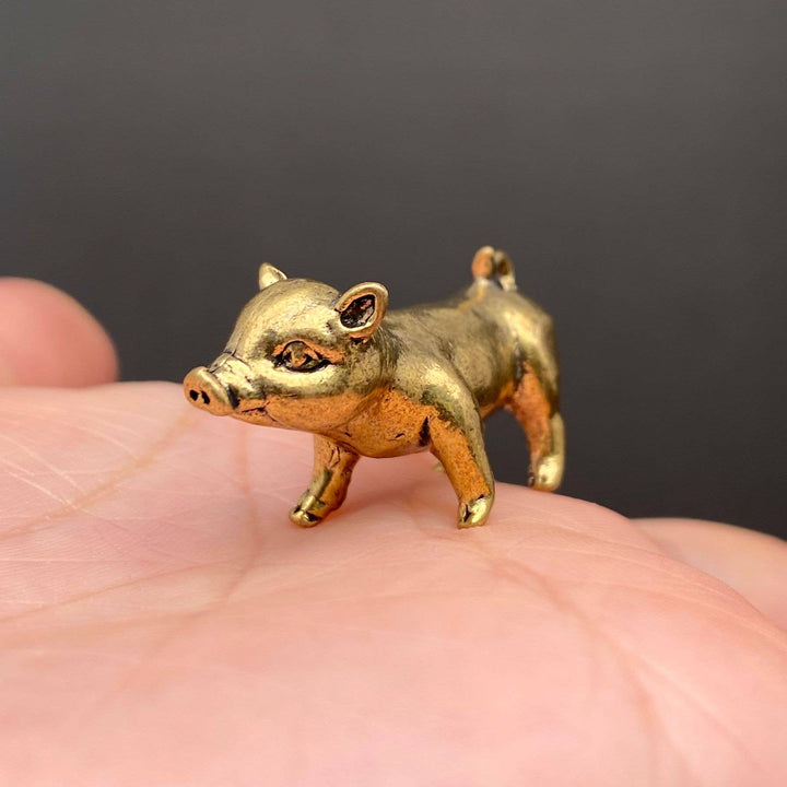 Brass Piglet Decoration Desktop Ornament symbolizing abundance prosperity and handcrafted boho charm