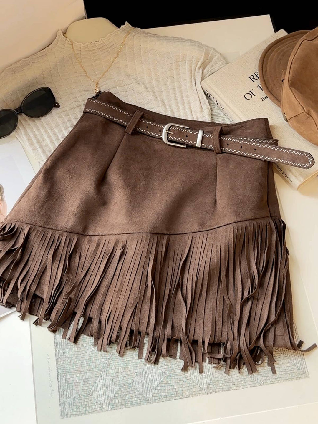 Fringe Faux Suede A-Line Mini Skirt