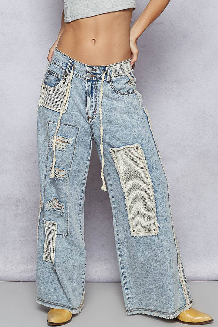 Stud Detail Woven Denim Pants | 2 Varieties