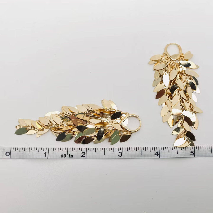 18K Gold Plated Wheat Ear Sequin Tassel Huggie Earrings