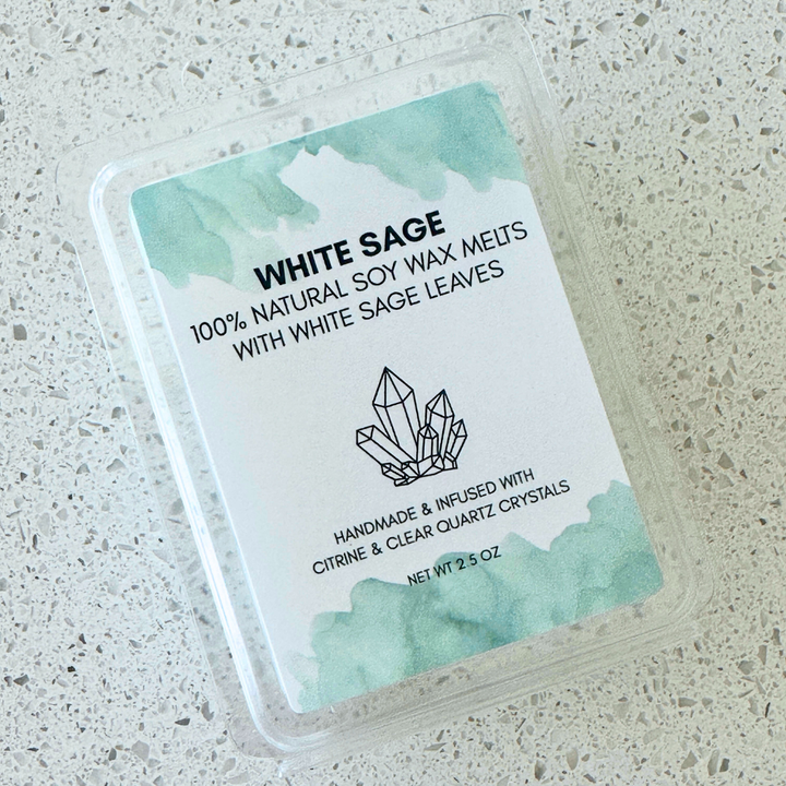 Wax Melts Infused with Real Crystals and White Sage Leaves